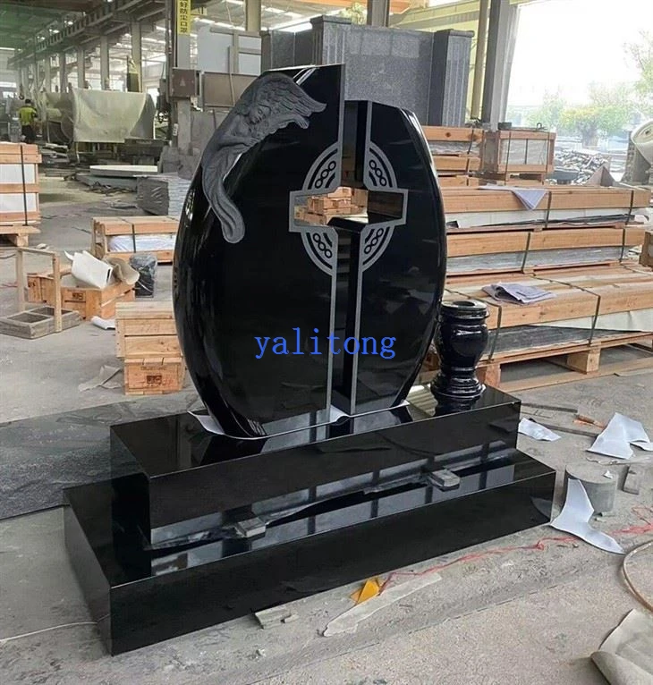 black granite cross headstone
